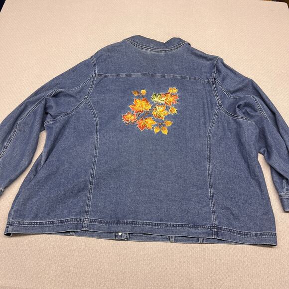 Quacker Factory Denim Shirt Womens 3x Blue Autumn Embroidered Top Fall - Picture 2 of 10
